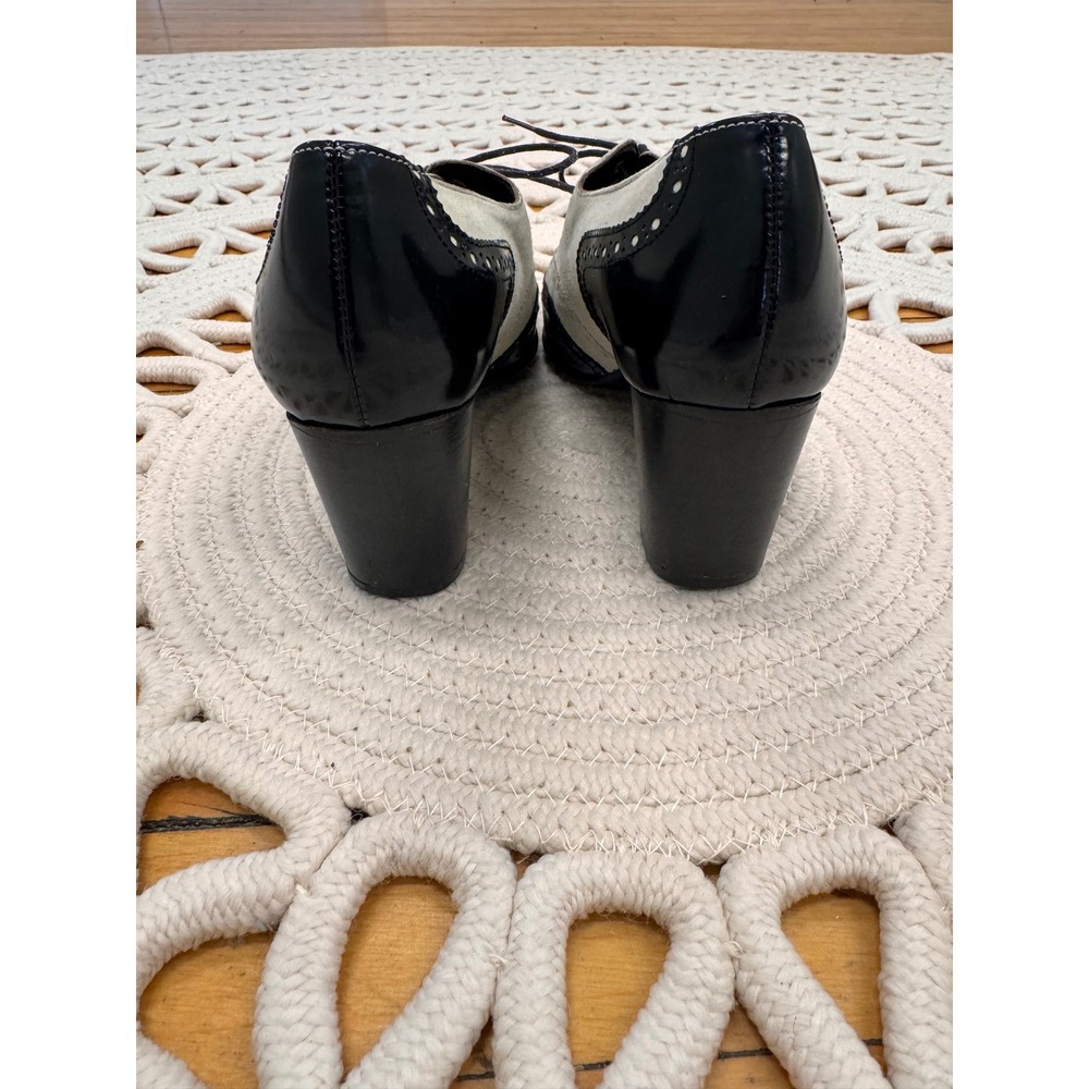 Robert Clergerie Paris Wingtip Brogue Shoes Black Cream Leather Lace Up Sz 10 - Picture 4 of 9